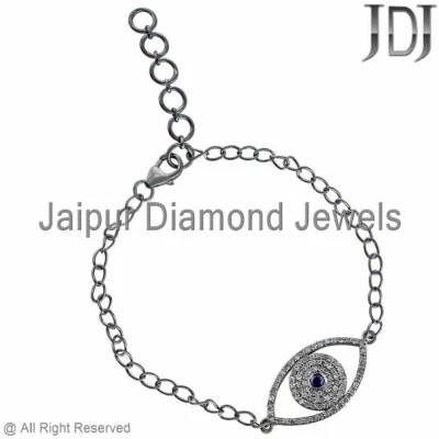 Natürlich Pflastern Diamant Saphir Teufelsauge Kette Armband Silber Religiös - Bild 1 von 4