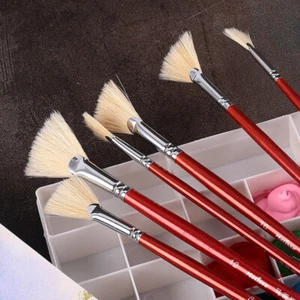6Pcs Set Fan Artist Paint Brush Pure Hog Bristle Oil Acrylic Watercolor Brush # - Picture 1 of 6