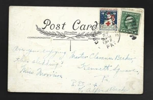 Postal de felicitación de año nuevo 1919 con sello de Navidad de la Cruz Roja atado - Imagen 1 de 2