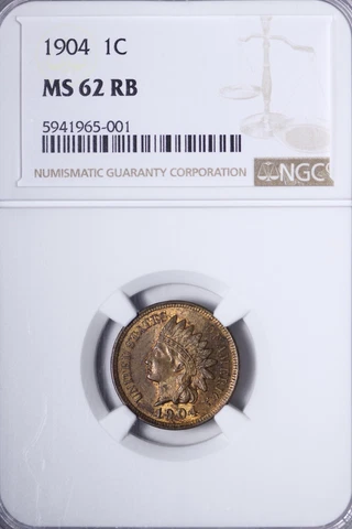 BU Red/Brown 1904 Indian Head Cent Penny NGC MS62 RB YFM Cover