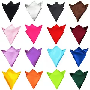 Men's Solid Color Satin Wedding Party Hanky Pocket Square Plain Handkerchief - Picture 1 of 27