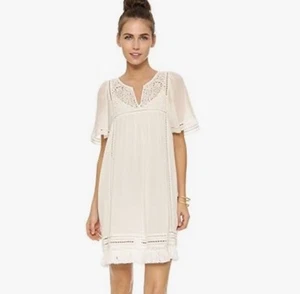Joie Rainey Sz L Silk Crepe Georgette Dress Porcelain Cream Embroidered Fringe - Picture 1 of 14