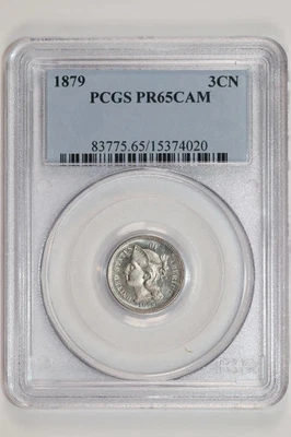1879 PROOF THREE CENT NICKEL PCGS PR65 CAMEO - VERY PQ! - Image 1 of 2