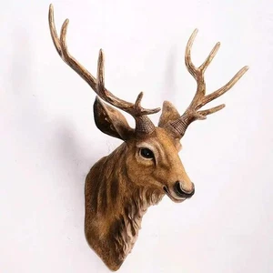 Faux Deer Head Antlers Wall Decor Modern Resin Taxidermy for Farmhouse - Picture 1 of 11