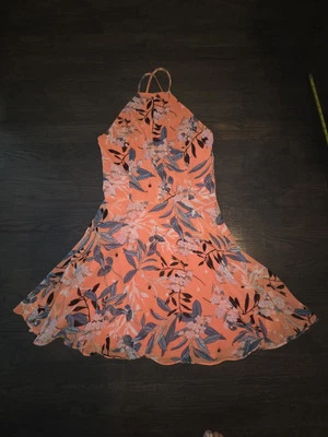 BEBE Summer Sleeveless Dress Cross strap back Floral orange Foto 1 de 4