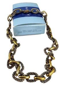 COLLANA AVON BICOLORE MAGLIA OVALE TESTURIZZATA ORO GROSSO MAGLIE AD INCASTRO NOS - Foto 1 di 3