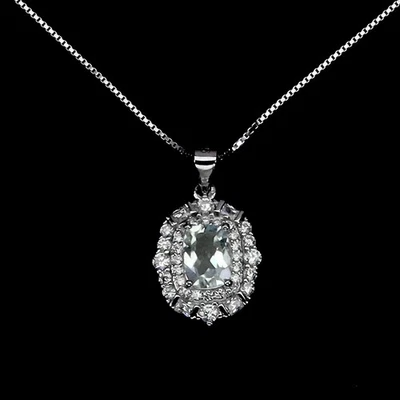 Collar de plata de ley 925 aguamarina antigua 7x5 mm joyas de piedras preciosas 18 pulgadas Foto 1 de 4