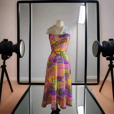 Vestido Vintage J Harlam Neón Gasa Patchwork Rosa Naranja Años 60 Manga Corta 12  Foto 1 de 4