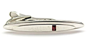 Silver Hickok USA Tie Clip Red Stone Brushed Men Formal Vintage Wear - Picture 1 of 4