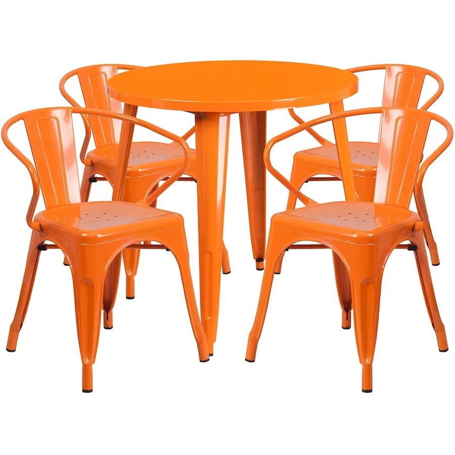 Juego de mesa redonda de metal naranja Flash de 30" grado comercial con 4 sillones Foto 1 de 1