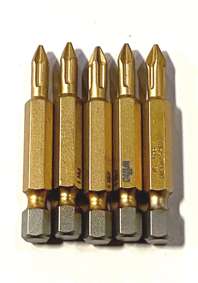 Wiha #1 x 50mm Phillips Bits Titanium Coated 1/4" Quick Change Hex Shank 5 Pack - Image 1 of 1