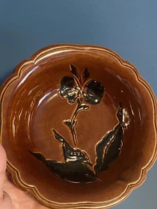 VTG Haeger Pottery Bowl #934 Brown USA Floral Ceramic Black Orchid 7.5” - Picture 1 of 14