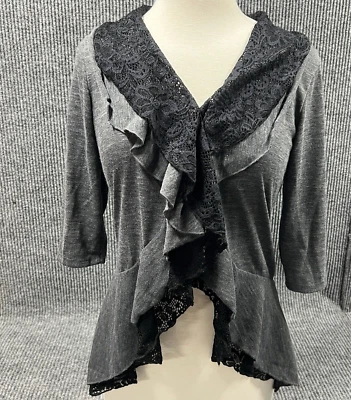 Cárdigan WING Mujer LG Frente Abierto Negro Gris Blusa Suéter Fluido Coqueta Gótico Foto 1 de 4