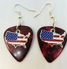 United States with Flag Charm Guitar Pick Earrings - Pick Your Color