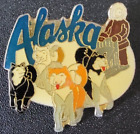 Alaska Pin Dog Team pulling dogsled and Musher back metal / enamel - free ship