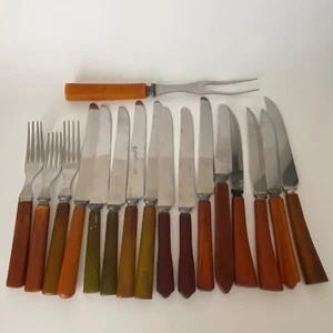 Lot 17 Bakelite Knives Forks Vintage Sheffield Stainless Steel Simochrome Tested - Picture 1 of 18