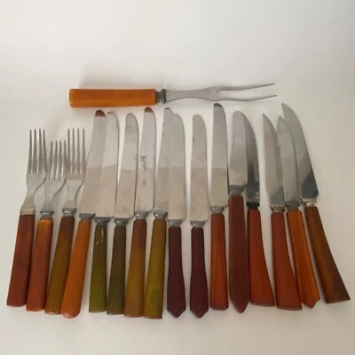 Lot 17 Bakelite Knives Forks Vintage Sheffield Stainless Steel Simochrome Tested - Image 1 of 4