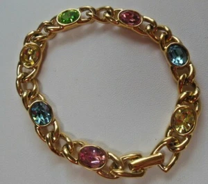 Vintage Swarovski Swan Logo Gold-tone Multi-color Crystal Chain Bracelet 7.25" - Picture 1 of 5
