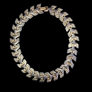Vintage 15,75" goldfarbene Art Deco verbundene Kette Halsreif Halskette mit Chevron-Detail - Bild 1 von 11