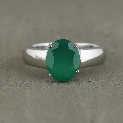 Natural Green onyx Ring 925 Sterling Silver Oval Cut Gemstone fine Jewelry