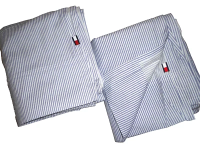 TOMMY HILFIGER BLUE & WHITE OXFORD STRIPES (2) TWIN FLAT SHEETS SET  60x98 - Image 1 of 4