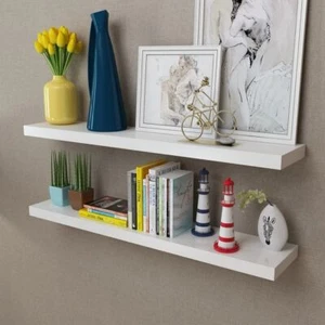 Wall Shelf Set of 2 White MDF - Picture 1 of 5