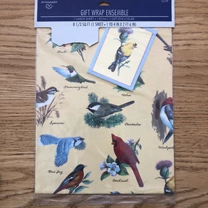 Vtg AMBASSADOR Gift Wrap GARDEN BIRDS 1 Sheet 8 1/3 Feet W/ Gift Card - NEW - Picture 1 of 6