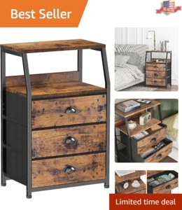Nightstand 3-Drawer 2-Tier Shelf Fabric Dresser Organizer Vertical Storage Tower - Picture 1 of 10