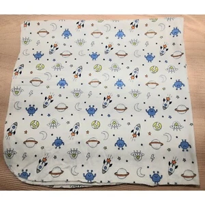 NWOT Falls Creek Baby Flannel Receiving Blanket Aliens UFO Space Stars Planets - Picture 1 of 4