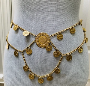 Zodiac Gold-tone Belt Metal Chain swag Coin Belly Dance VTG festival gypsy Boho - Picture 1 of 16