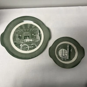 2 Colonial Homestead Vintage Handled Serving Plates Green by Royal China - Picture 1 of 7