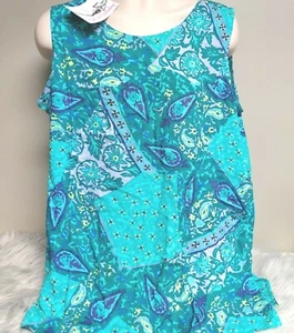 Canotta donna Diane Von Furstenberg nuova con etichette 2X verde blu paisley senza maniche - Foto 1 di 5