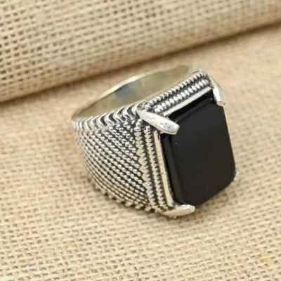Bohemian Black Onyx Gemstone Ring 925 Sterling Silver Men's  Ring All Size  D71 - Image 1 of 4