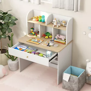 Kids Wooden Study Desk Children Home School Writing Table w/Drawer Storage Shelf - Picture 1 of 8