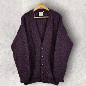 VTG Cladyknit Irish heritage cable knit button up purple cardigan L - Bild 1 von 4