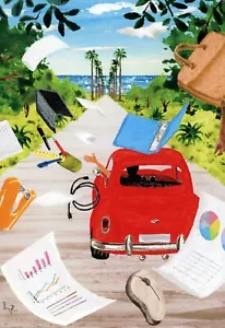 Funny HAPPY GRADUATION Card, Red Car Old Trash by Masaki Ryo KOKO Art Agency +✉ - Picture 1 of 6