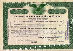 Stock certificate American Car & Foundry Comp. (ACF Industries Inc) 1940's - Picture 1 of 1
