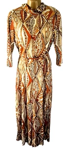 Vintage 70s Disco Jumpsuit Geometric Nylon Wide Leg Pants Belted Medium - Picture 1 of 10