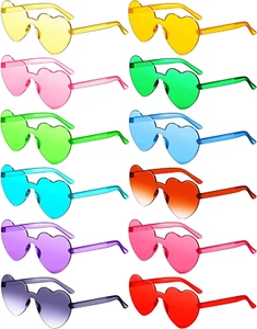 12 Pairs Heart Shape Sunglasses Rimless Heart Bachelorette Sunglasses Transparen - Picture 1 of 6