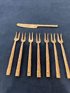 Nickel Bronze Bamboo Cocktail Forks And Knife - Picture 1 of 4