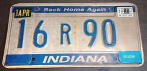 VTG 1988 Decatur County "R" Indiana License Plate Blue Gold Man Cave Pacers Gift - Picture 1 of 4