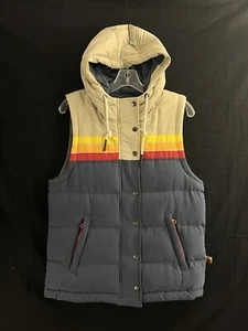 Yo Colorado Unisex Puffer Vest XS Epic Fader Retro Camper Striped Hooded Hoody - Picture 1 of 10