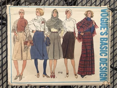 Vintage Vogue 1712 Skirt shawl sew Pattern Sz 28W 38H UNCUT  1980s Rare Complete - Image 1 of 4