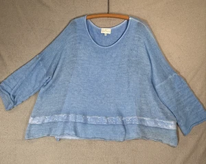 Belle France Sweater Women’s Size XL Roll Tab Sleeve Powder Blue Knit Lagenlook - Picture 1 of 19