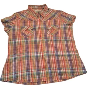 Natural Reflections Blouse Womens 2XL Plaid Button Up Collared Short Sleeve FLAW - Picture 1 of 7