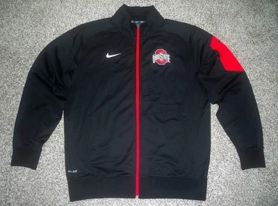 Chaqueta de Pista NIKE Dri-Fit Para Hombre NUEVA SIN ETIQUETAS Negra y Roja con Swoosh y Logo OHIO STATE Foto 1 de 4