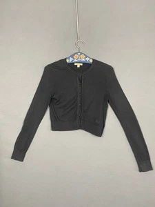 Burberry Brit Womens Cropped Cardigan Sweater Size S Black Long Sleeve Button - Picture 1 of 8