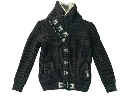LCR Niños Jóvenes 10 Cárdigan Negro Suéter Chal Cuello Grueso Palanca Mezcla de Lana Foto 1 de 4