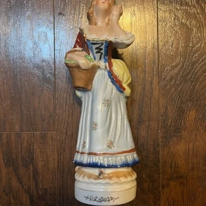 Vintage Ceramic Lady W/ Basket Of Flowers & Seashell To Ear Figurine 10.5” Jap - Picture 1 of 7