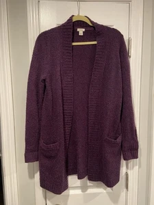 L.L. Bean Size S Dark Purple Wool Blend Boucle Open Front Long Knit Cardigan - Picture 1 of 10